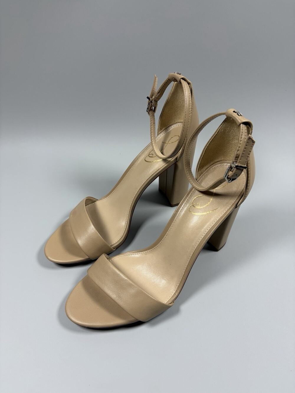 Sam Edelman Yaro Heeled Sandals Classic Nude Leather Ankle Strap Womens 9